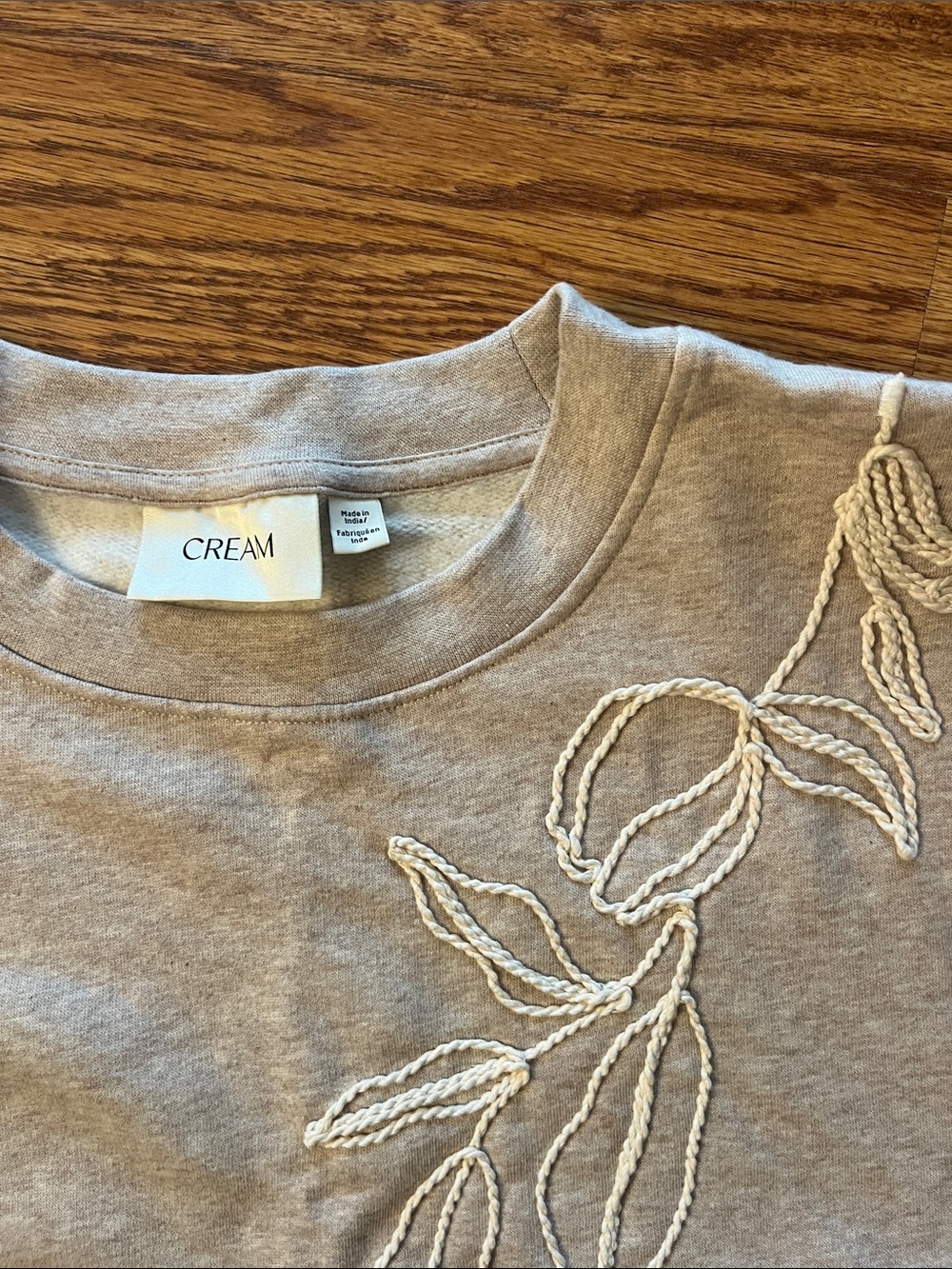 CREAM Women’s Embroidered Crewneck Sweater in Light Beige